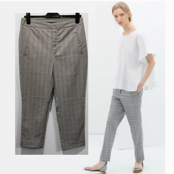 Zara Grey Plaid Ankle Pants - Picture 1 of 13
